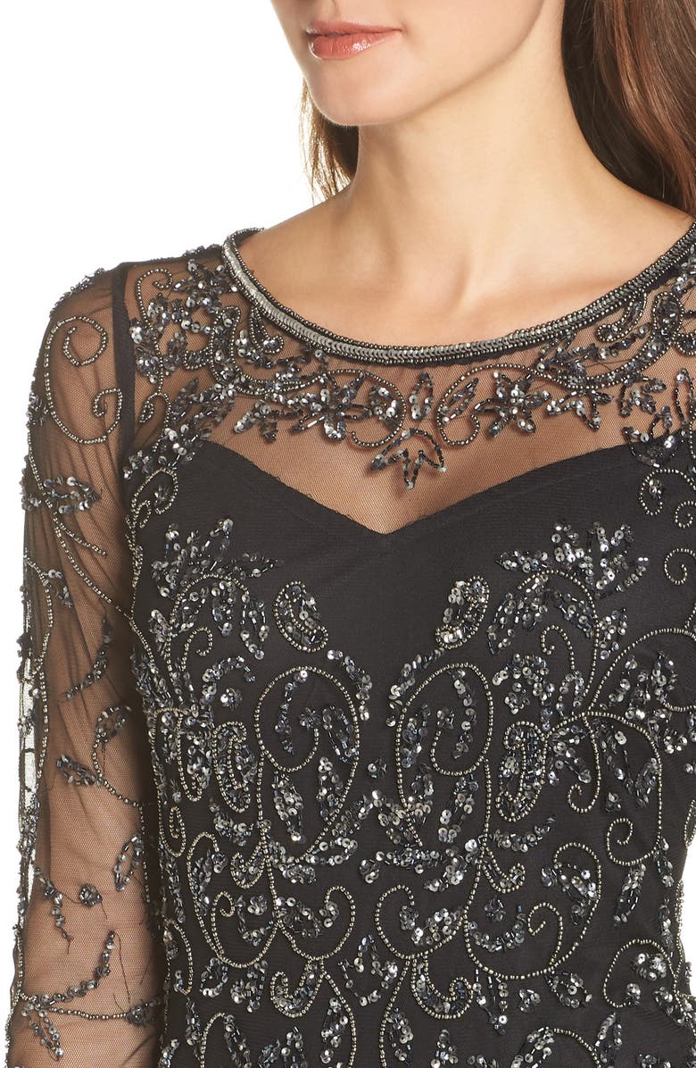 Pisarro Nights Beaded Mesh Mock Two-Piece Gown, Alternate, color,