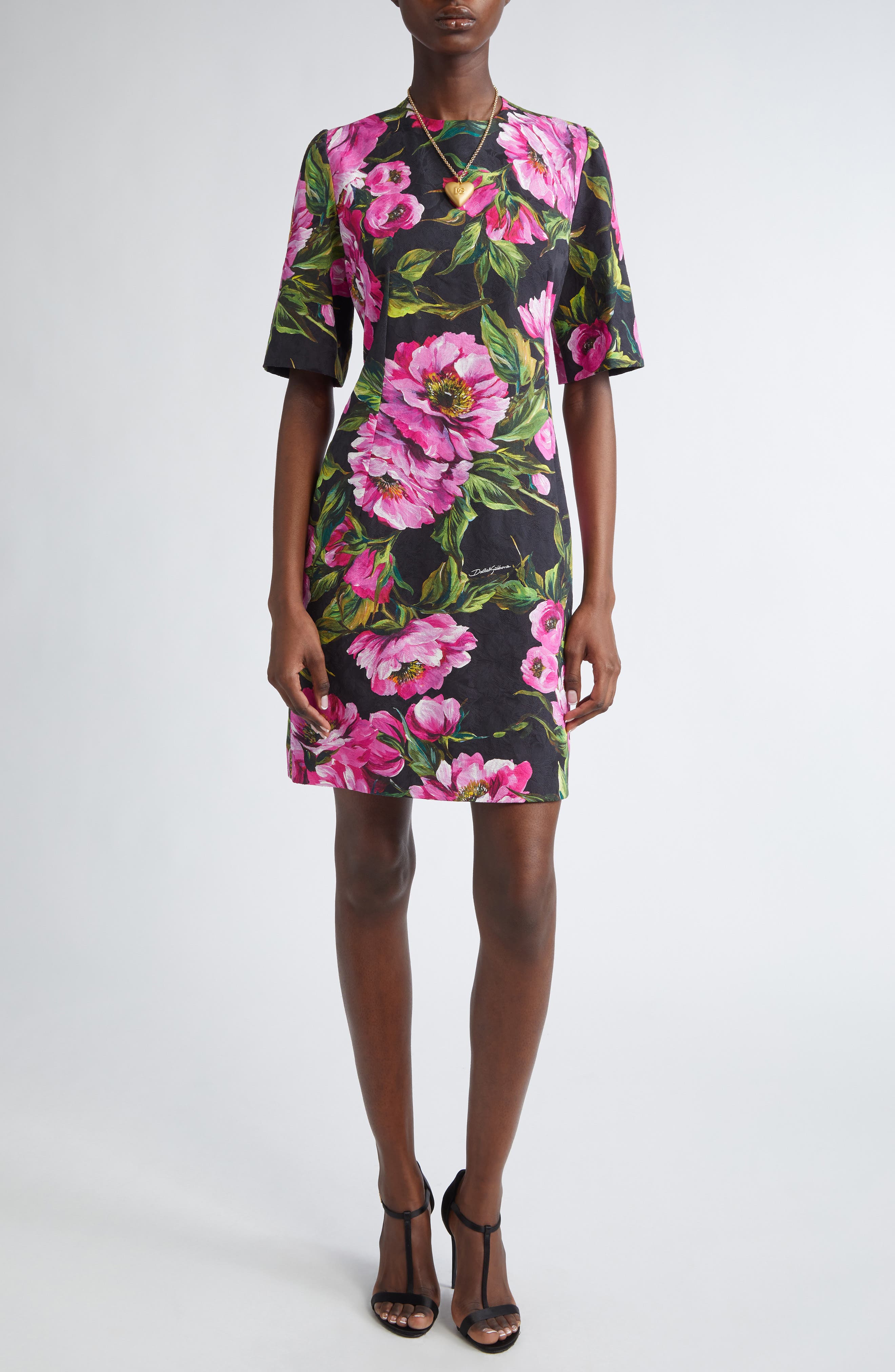 Peony Jacquard Stretch Cotton Sheath Dress