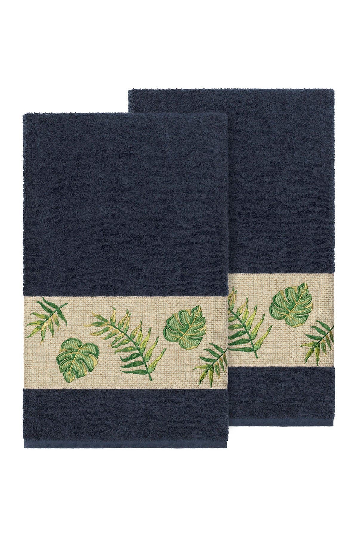 Linum Home Textiles Zoe Embellished Bath Towel - Set of 2 - Midnight Blue