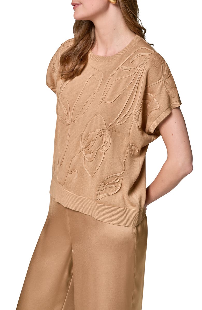 Donna Karan New York Embroidered Short Sleeve Cotton Sweater, Alternate, color,