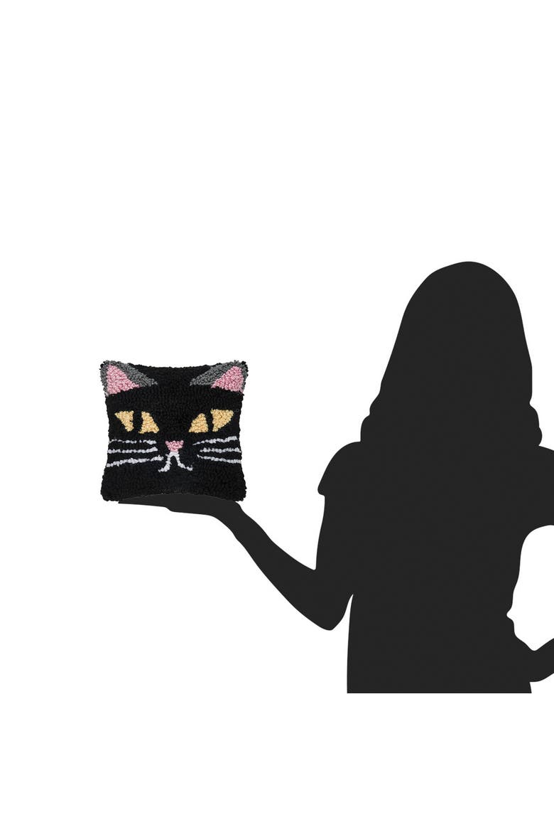 Black Cat Hooked Petite Halloween Accent Pillow 8" x 8", Alternate, color, Black