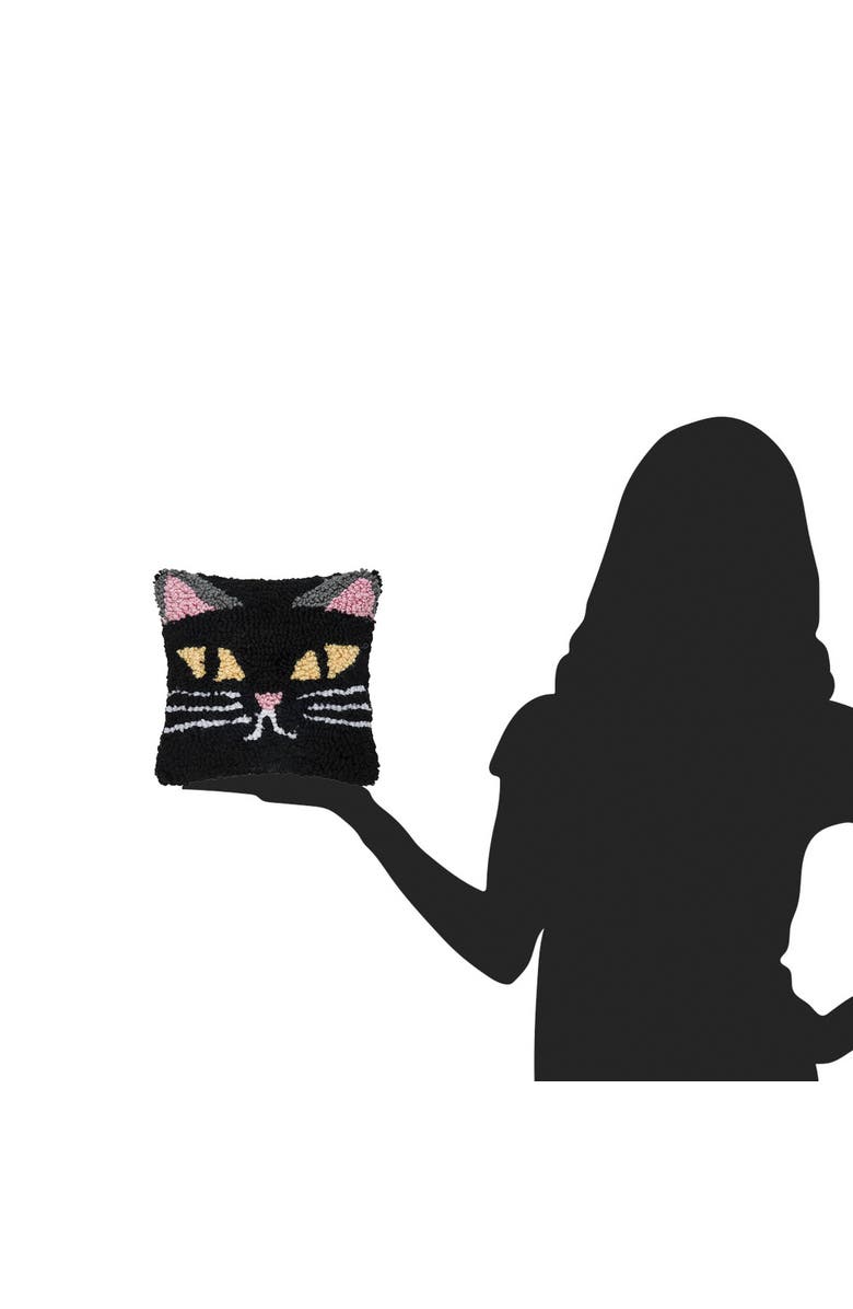 C&F Home Black Cat Small Petite Hooked Halloween Accent Pillow, 8" x 8", Alternate, color, Black