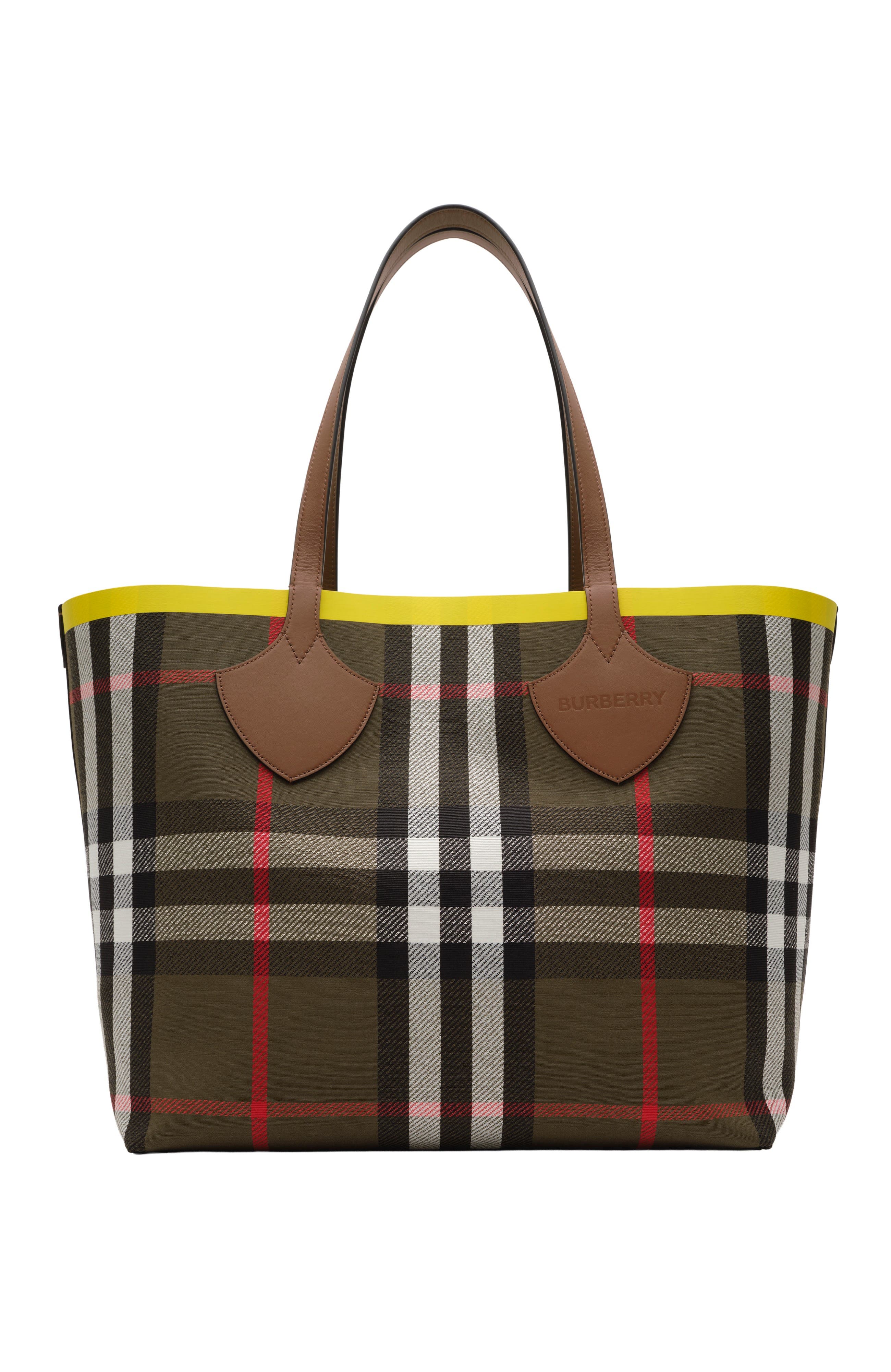 Burberry Large Check Tote, Main, color, Loch Green