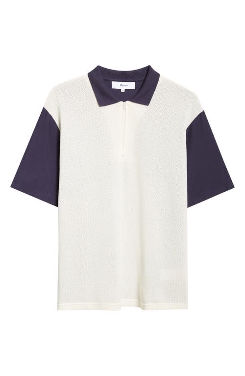 Palmes Colorblock Cotton Zip Polo In White/dark Blue