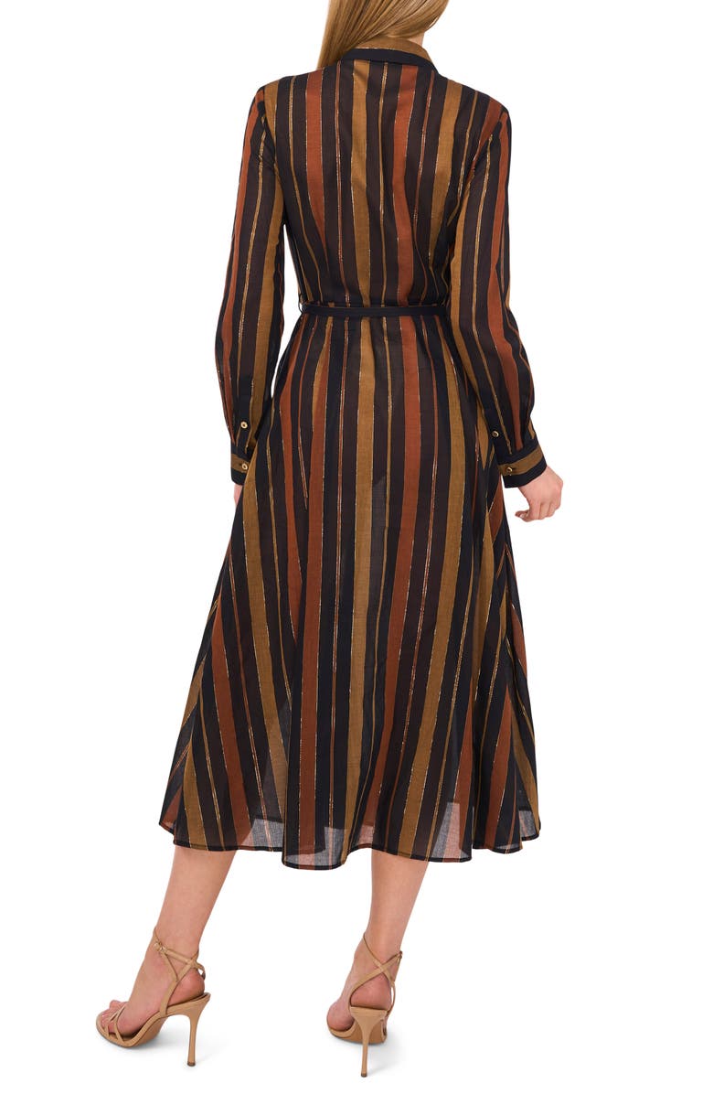 Ted Baker Metallic Stripe Long Sleeve Cotton Blend Midi Shirtdress, Alternate, color, Brown/ Rich Black