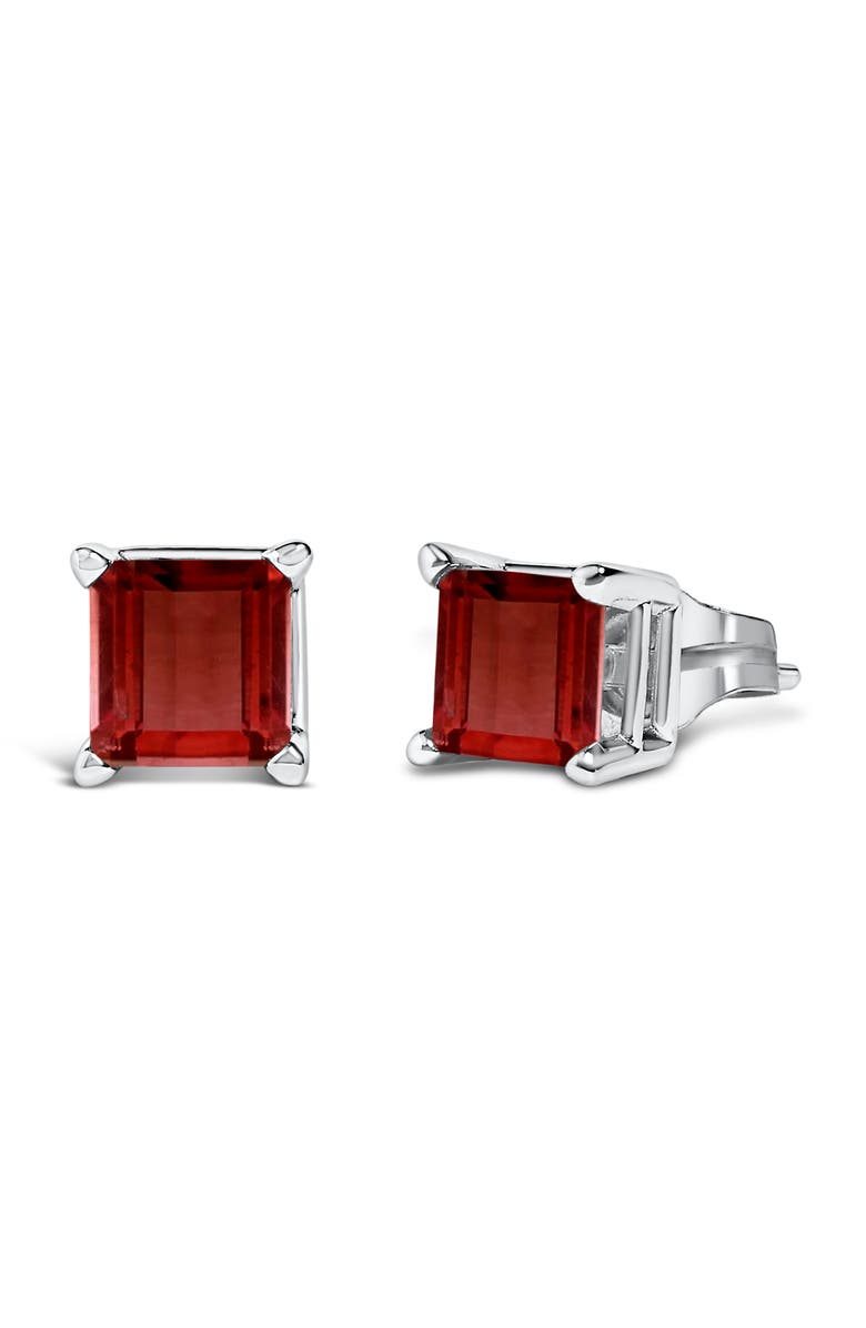 Haus of Brilliance 14K Gold 5x5MM Princess Cut Gemstone Solitaire Stud Earrings, Alternate, color, Red Garnet | White