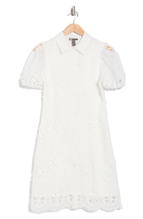 By Design Brynn Floral Embroidered Puff Sleeve Shirtdress In Gardenia