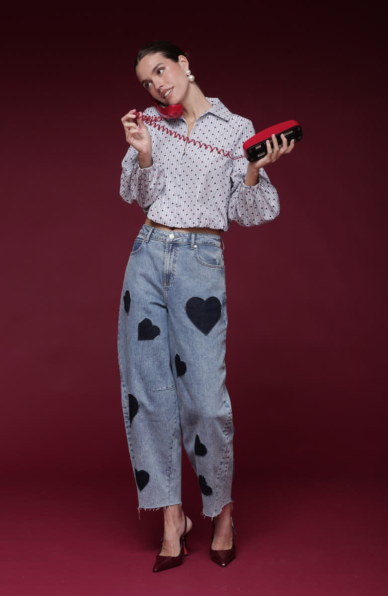 Avec Les Filles Bubble Crop Shirt, Alternate, color, Flocked Hearts