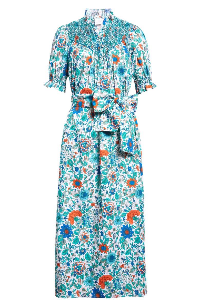 Loretta Caponi Elena Floral Puff Sleeve Smocked Maxi Dress, Alternate, color, 