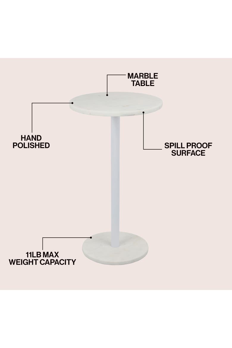 Cogsen Contemporary Natural Marble/Metal Pedestal Drink Table, Alternate, color, White