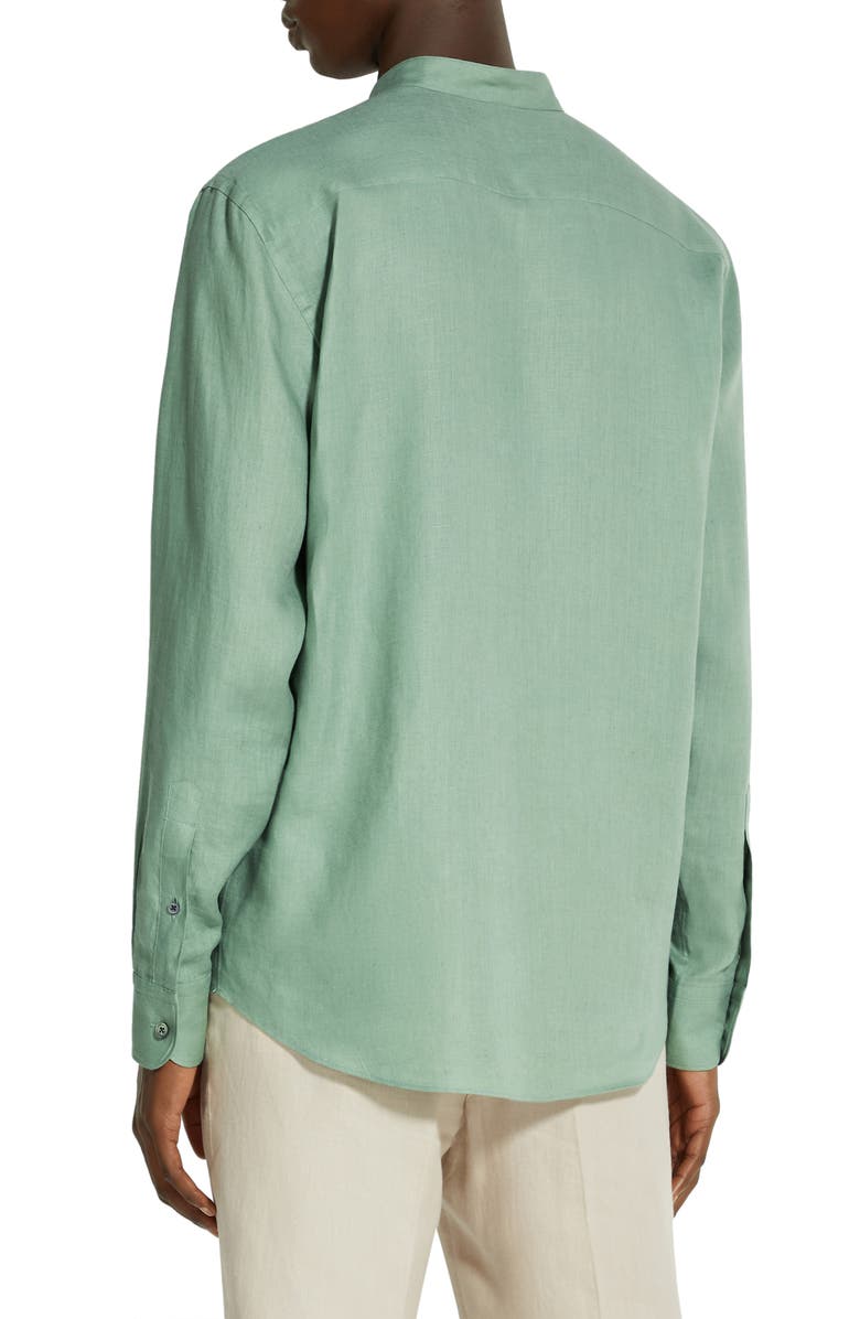 ZEGNA Oasi Band Collar Linen Button-Up Shirt, Alternate, color, 