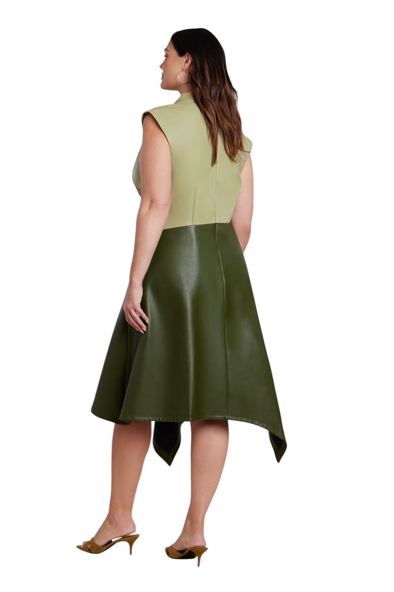 Colorblocked Draped Faux Leather Dress, Alternate, color, DARK FOREST GREEN