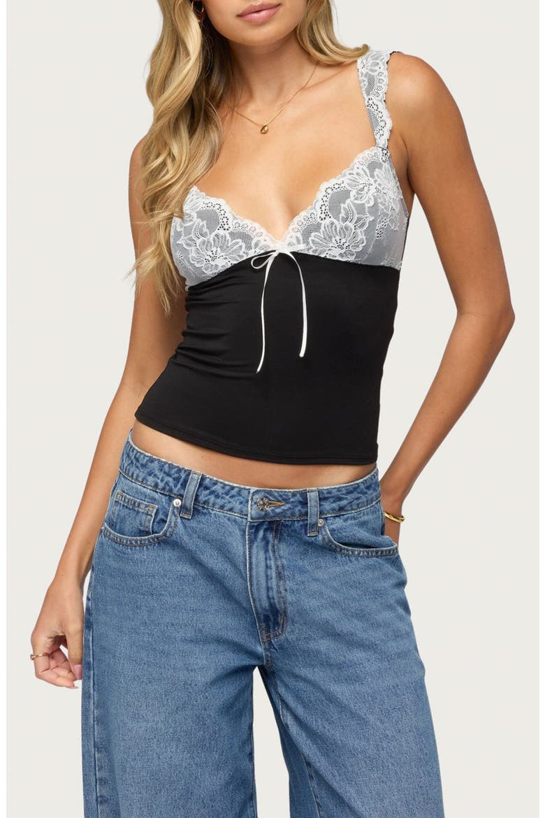 Troya Lace Trim Camisole, Main, color, BLACK-AND-WHITE