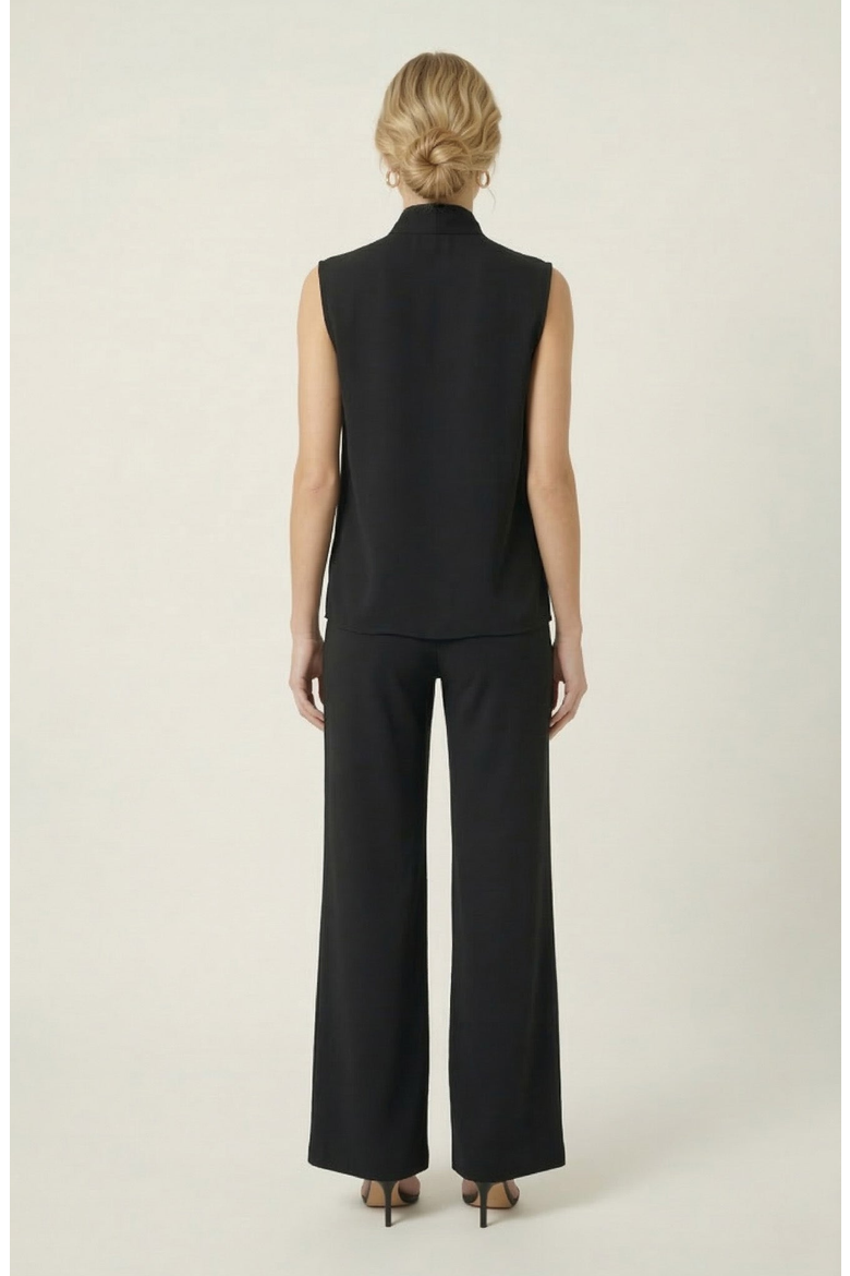 Sleeveless Tie Neck Blouse and Wide Leg Pant Set, Alternate, color, Black