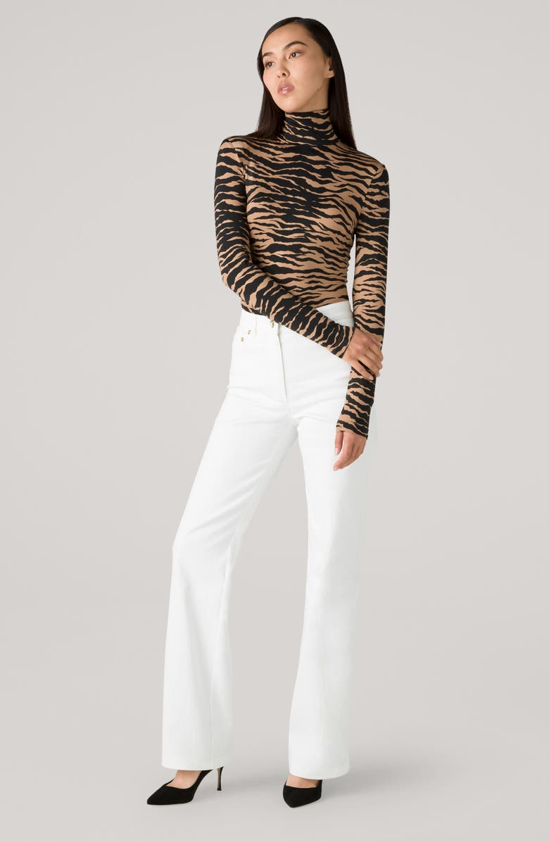 St. John Collection Nuda Tiger Print Turtleneck Top, Alternate, color, 