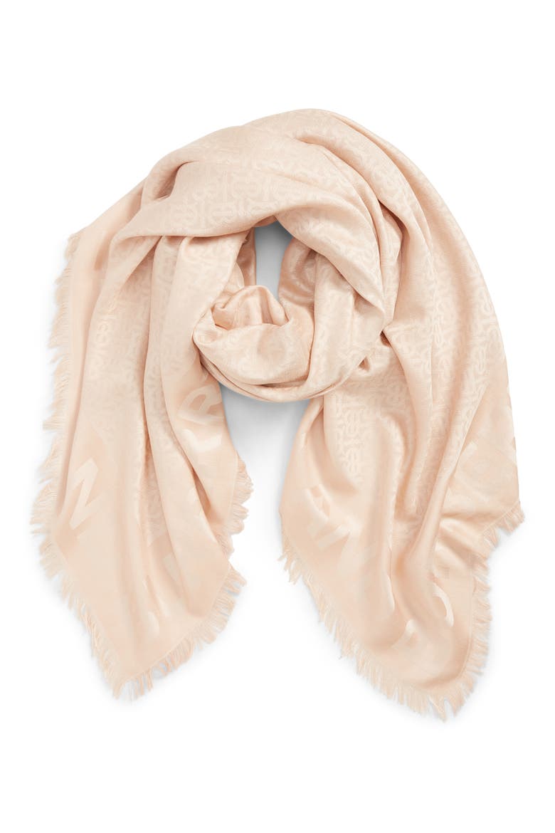 Monogram Jacquard Silk & Wool Scarf, Alternate, color, ROSE BEIGE