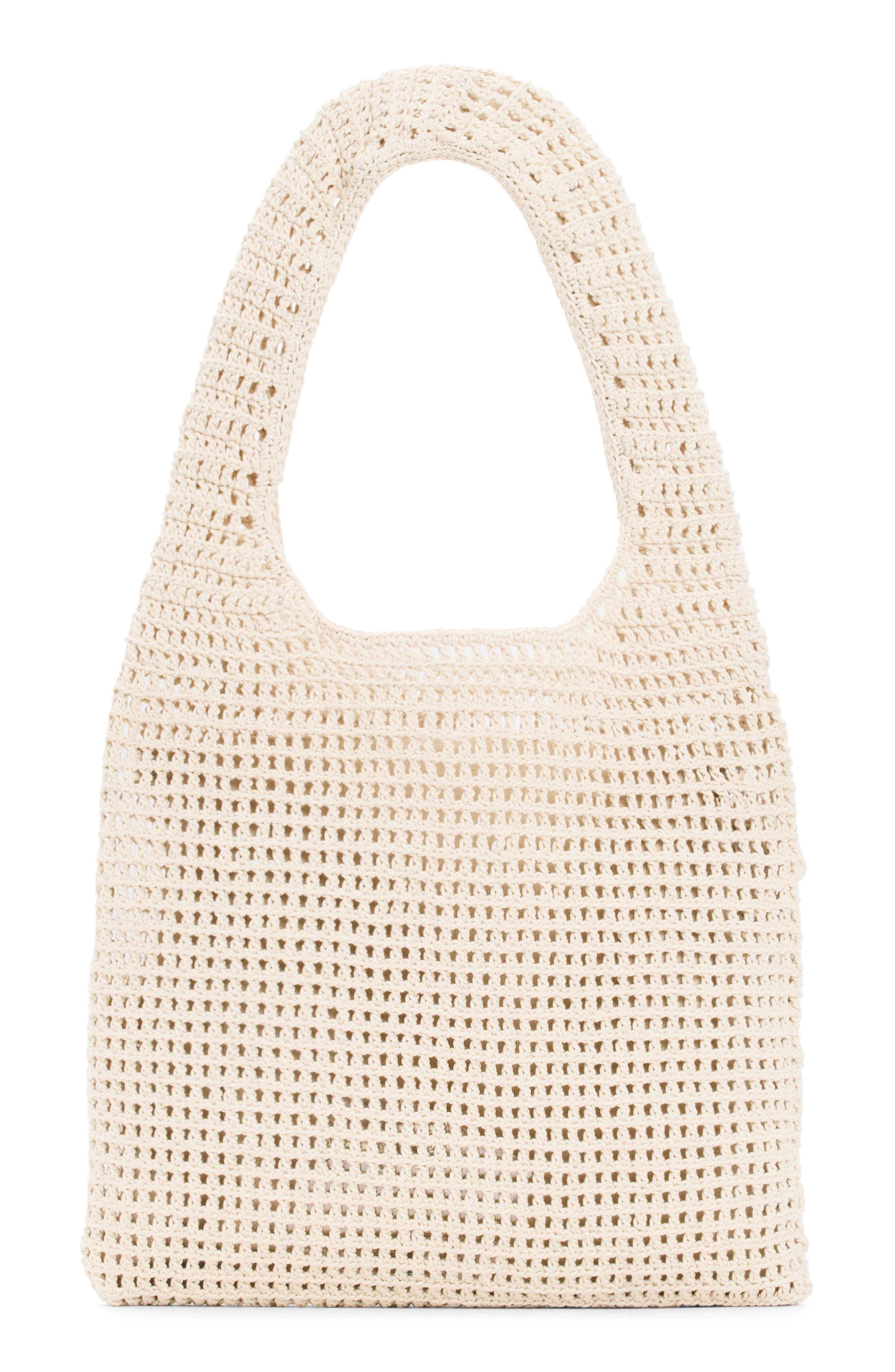 Desigual Crochet Flower Cotton Shoulder Bag, Alternate, color, Light Beige