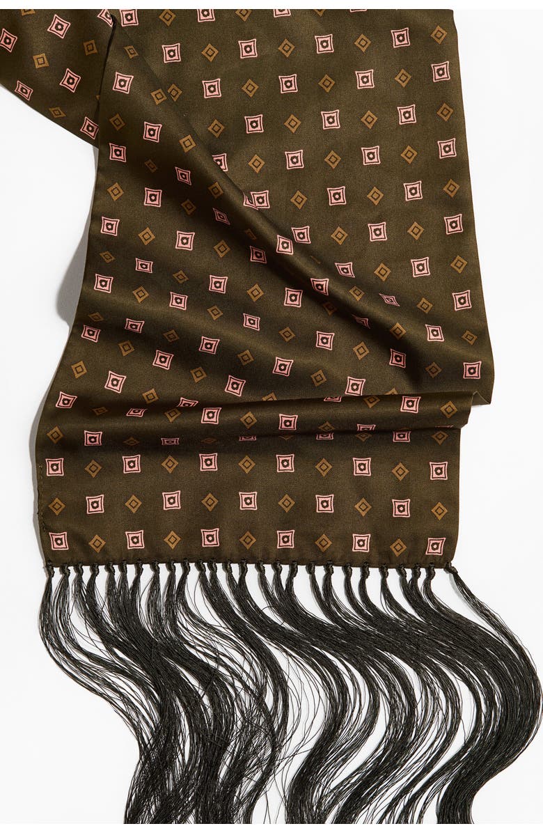 H&M Fringed Scarf, Alternate, color, Olive Green/Patterned