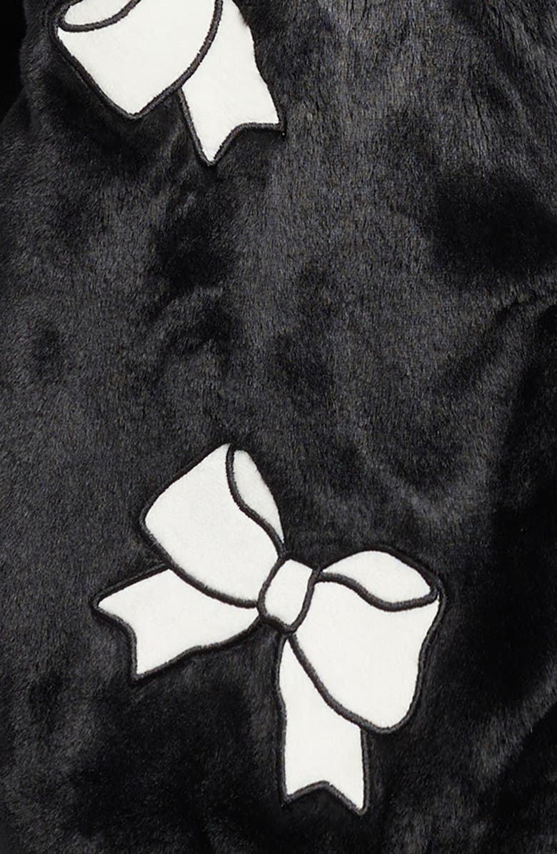 Tractr Kids' Bow Appliqué Faux Fur Bomber Jacket, Alternate, color, Black