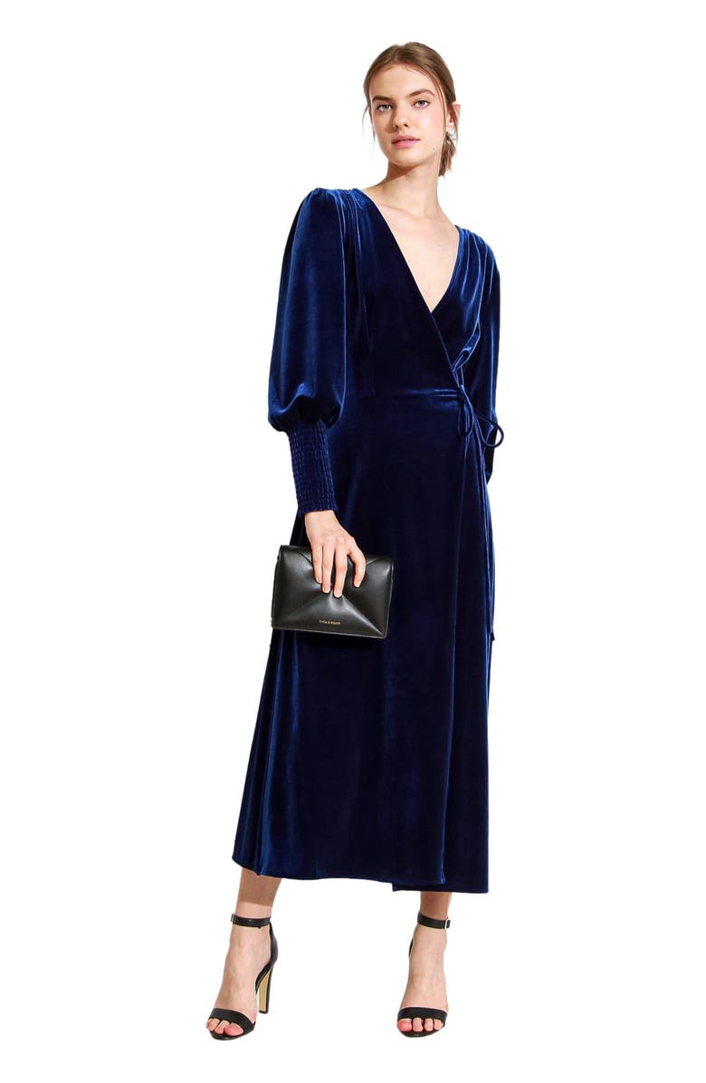 Belle & Bloom Current Mood Velvet Wrap Dress, Alternate, color, Royal Blue