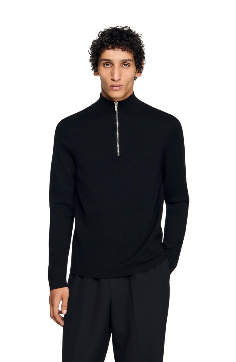 SANDRO Wool sweater with zip collar, Main, color, Carbon Black