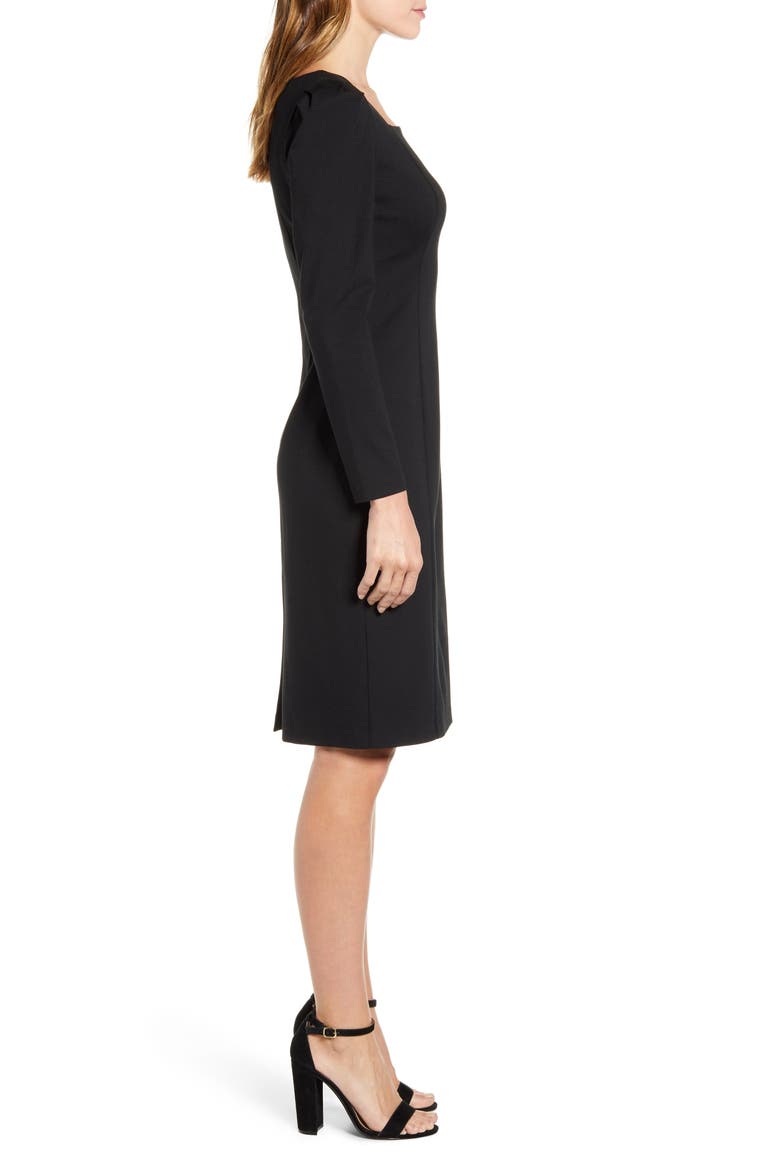 Square Neck Long Sleeve Ponte Dress, Alternate, color, BLACK
