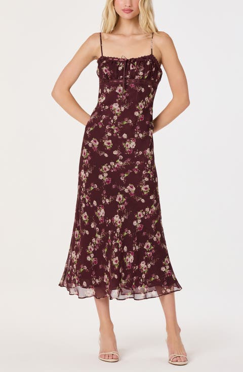 Abriana Floral Lace Trim Midi Dress