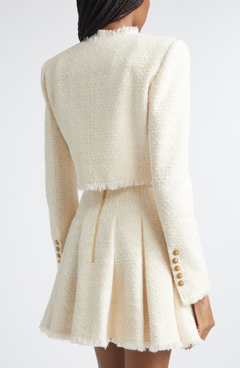 Balmain Crop Tweed Spencer Jacket, Alternate, color, 0Fa White