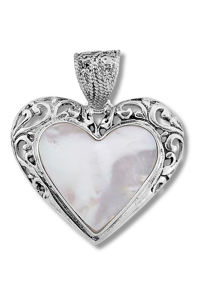 Sterling Silver Mother of Pearl Heart Pendant, Main, color, WHITE