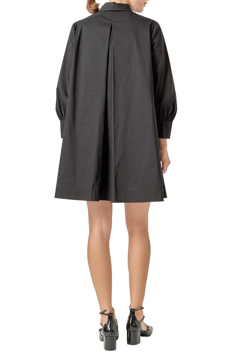 Bow Long Sleeve Shirtdress, Alternate, color, BLACK
