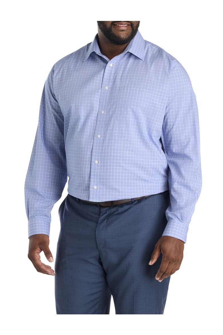 Big & Tall Non-Iron Windowpane Dress Shirt, Alternate, color, BLUE