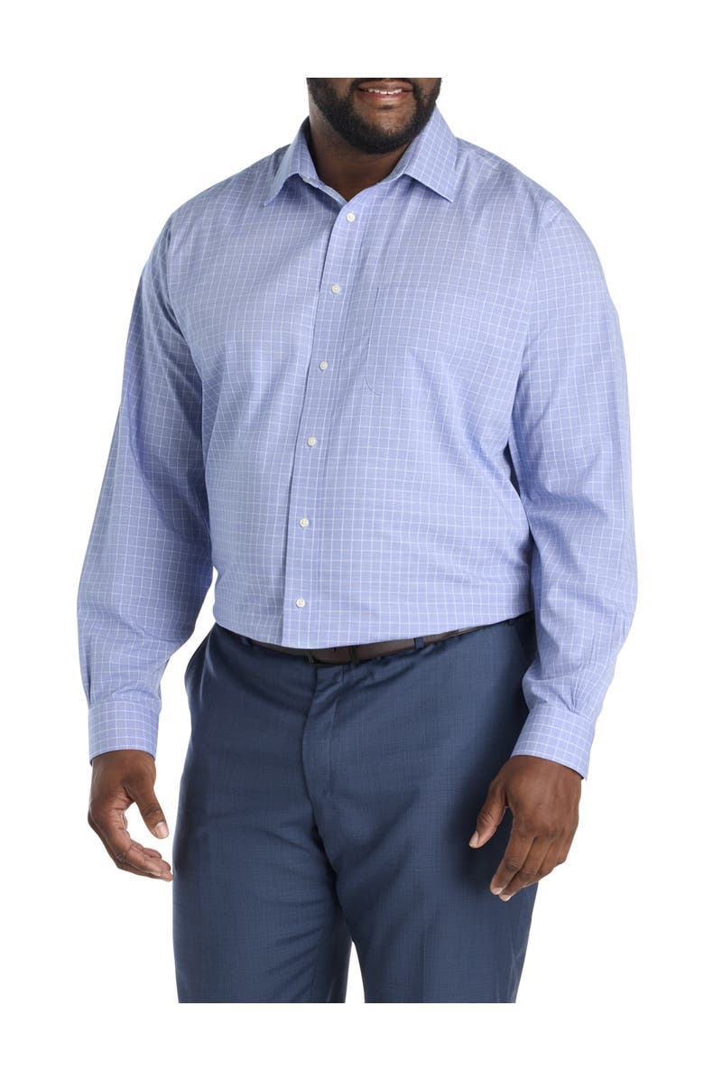 Brooks Brothers Big & Tall Non-Iron Windowpane Dress Shirt, Alternate, color, Blue