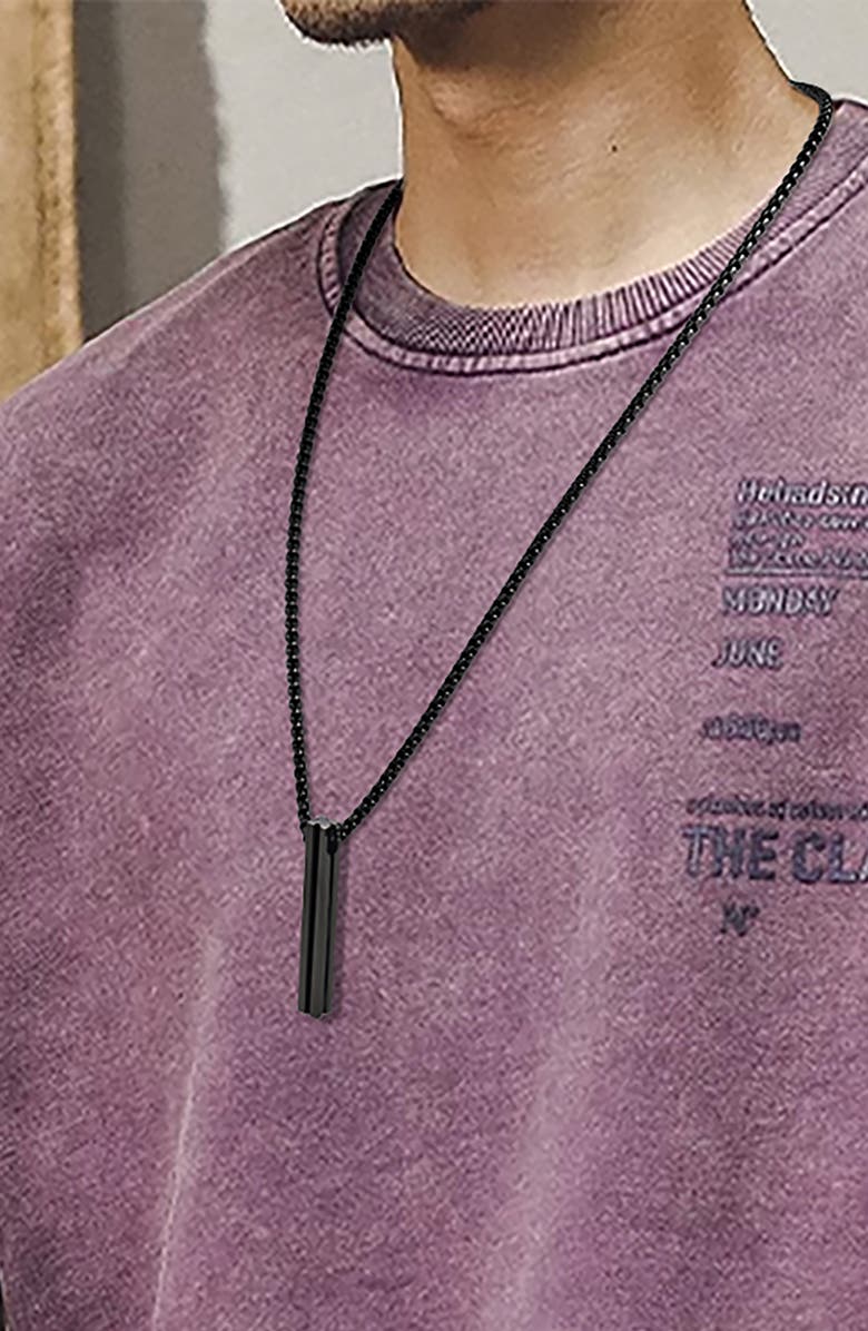 VAN HEUSEN Men's Rectangular Bar Pendant Necklace, Alternate, color, Black