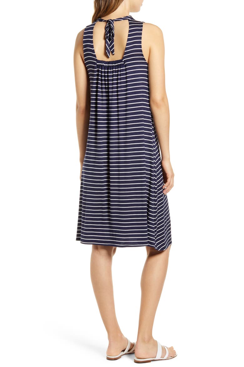 Tie Back Tank Dress, Alternate, color, NAVY/ IVORY