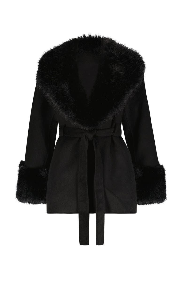 The Noli Shop Isabel Faux Fur Trim Coat, Alternate, color, Black