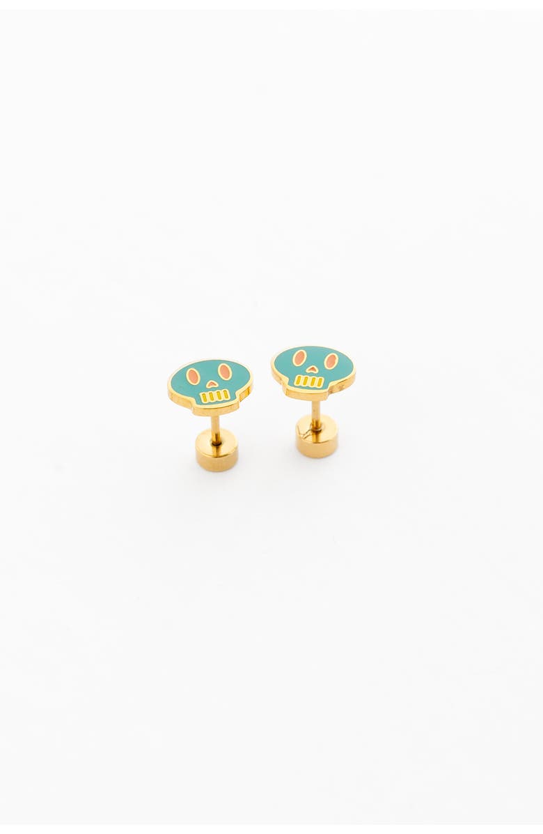 Pip Pop Sugar Skull Stud Earrings, Main, color, Green