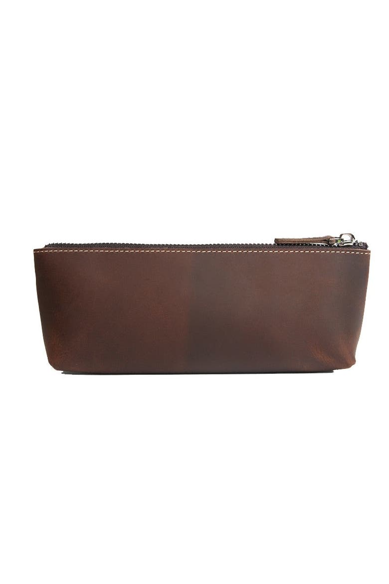 The Pallavi | Handmade Leather Pencil Case - Leather Makeup Bag, Main, color, Dark Brown