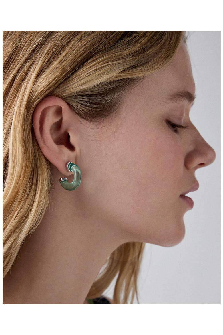 glow up resin huggie hoop earrings, Alternate, color, GREEN/ SILVER