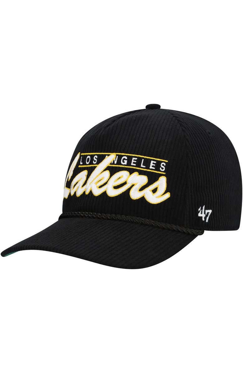'47 Men's '47  Black Los Angeles Lakers Double Header Sidepatch Cord Hitch Adjustable Hat, Alternate, color, Black