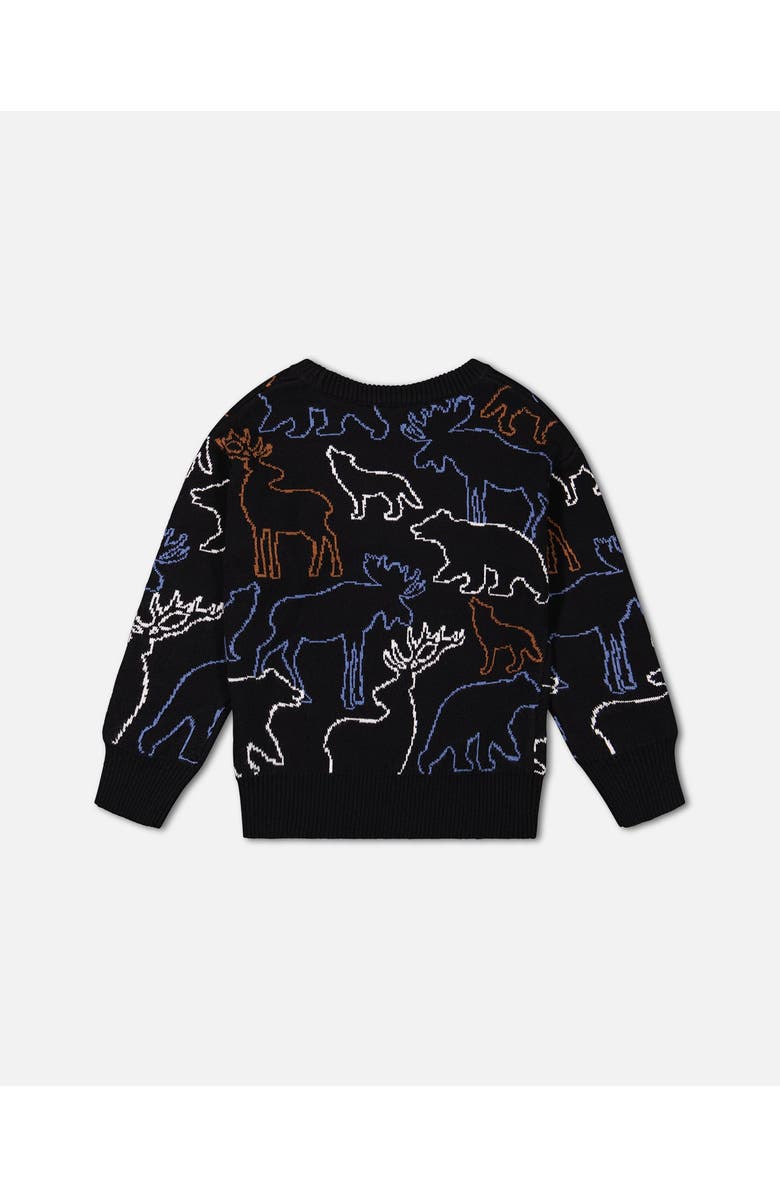 Deux par Deux Boy's Sweater With Intarsia Animal Forest Black, Alternate, color,