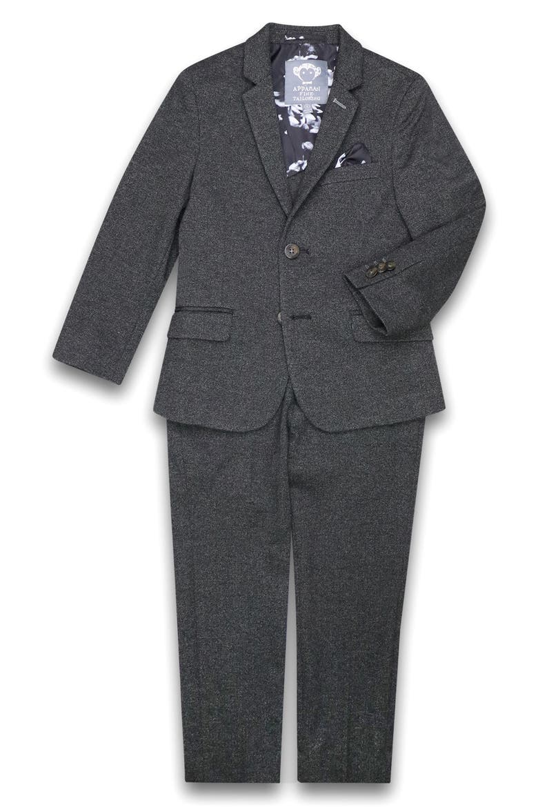 Kids' Mod Slim Fit Charcoal Grey Herringbone Stretch Suit, Main, color, BLACK HERRINGBONE
