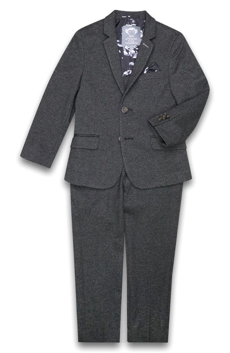 Appaman Kids' Mod Slim Fit Charcoal Grey Herringbone Stretch Suit, Main, color, Black Herringbone