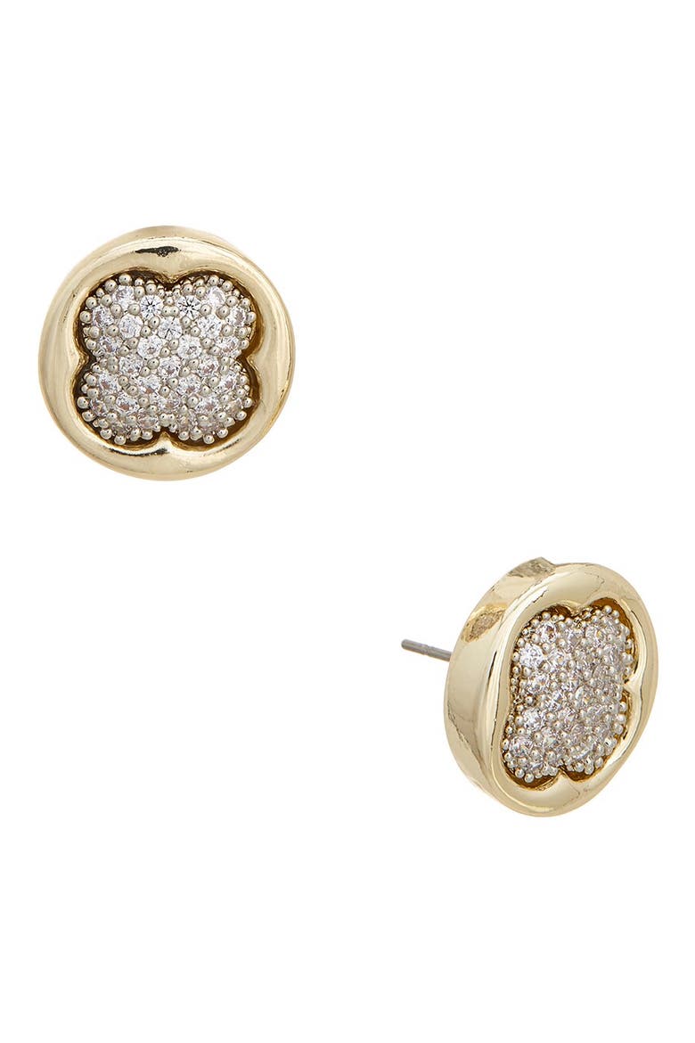 Pavé Clover Stud Earrings, Main, color, YELLOW