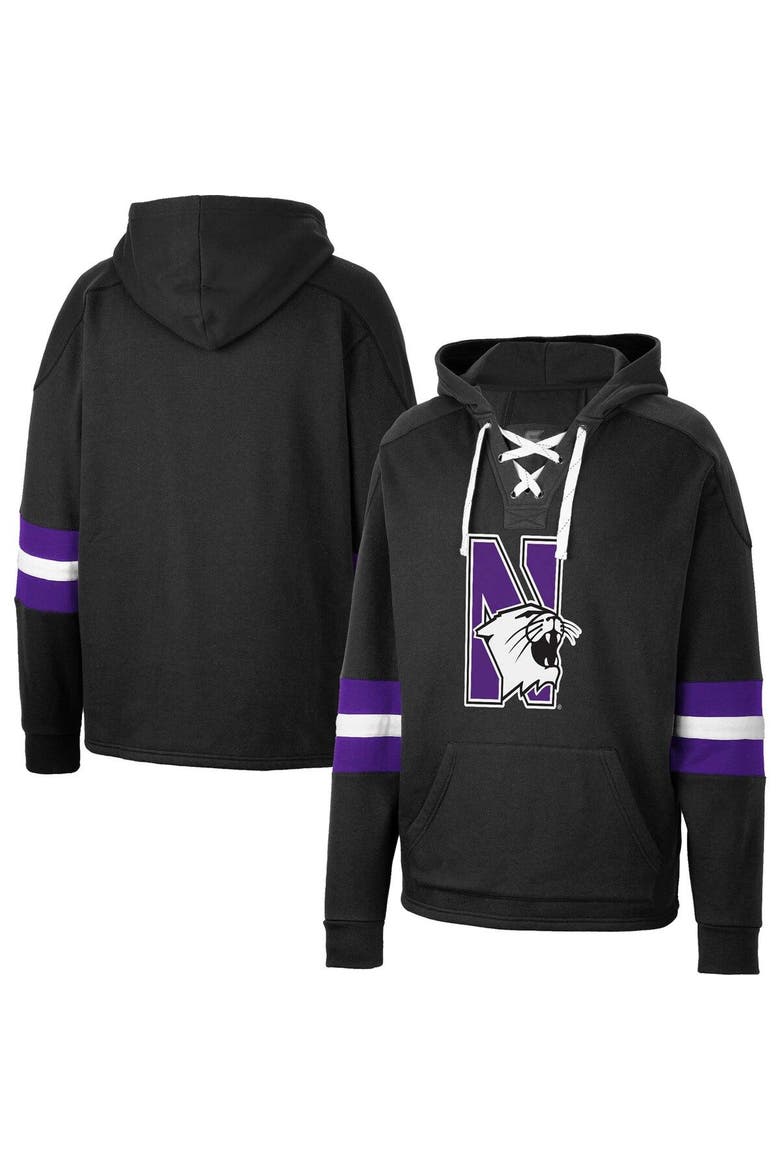 Men's Colosseum Black Northwestern Wildcats Lace-Up 4.0 Pullover Hoodie, Main, color, Black