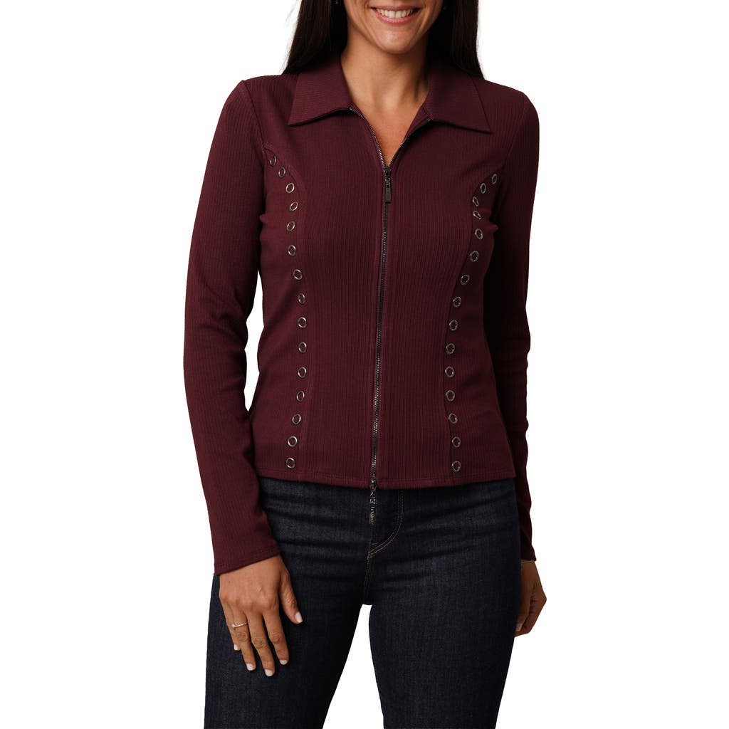 Cyrus Grommet Trim Rib Top In Burgundy
