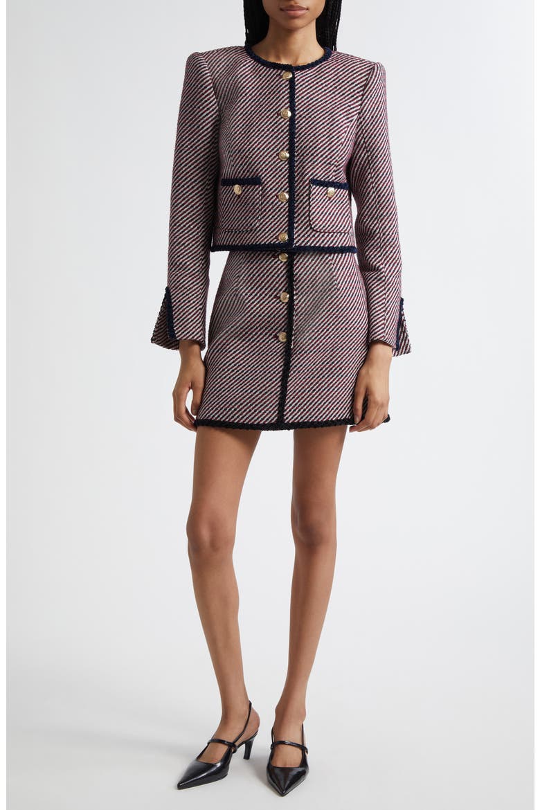 Noemie Zanda Bouclé Randi Jacket, Alternate, color, DARK MULBERRY/ NAVY