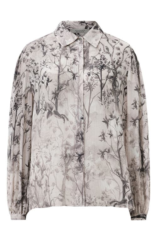 Allsaints Eddie Floral Print Button Up Shirt In Rise Ecru White