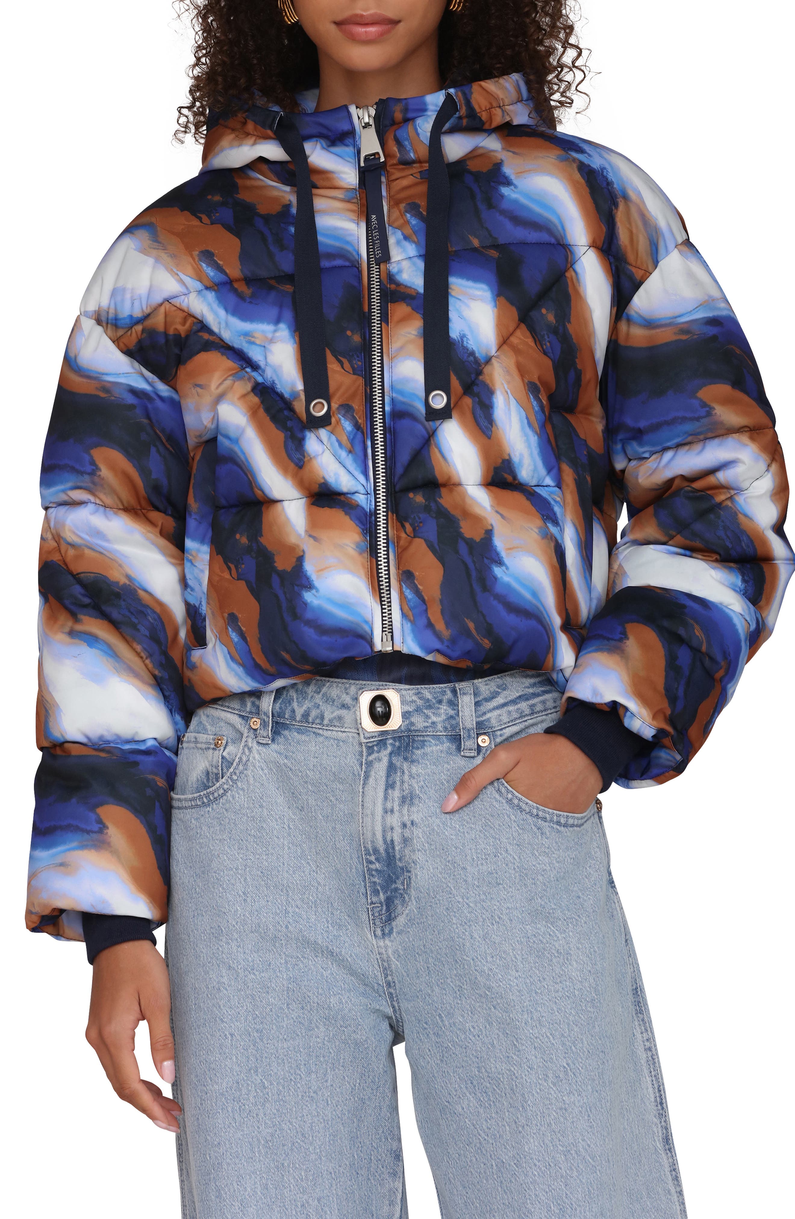 Avec Les Filles Cropped Hooded Puffer Coat