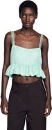 SANDRO Floral jacquard ruffled crop top