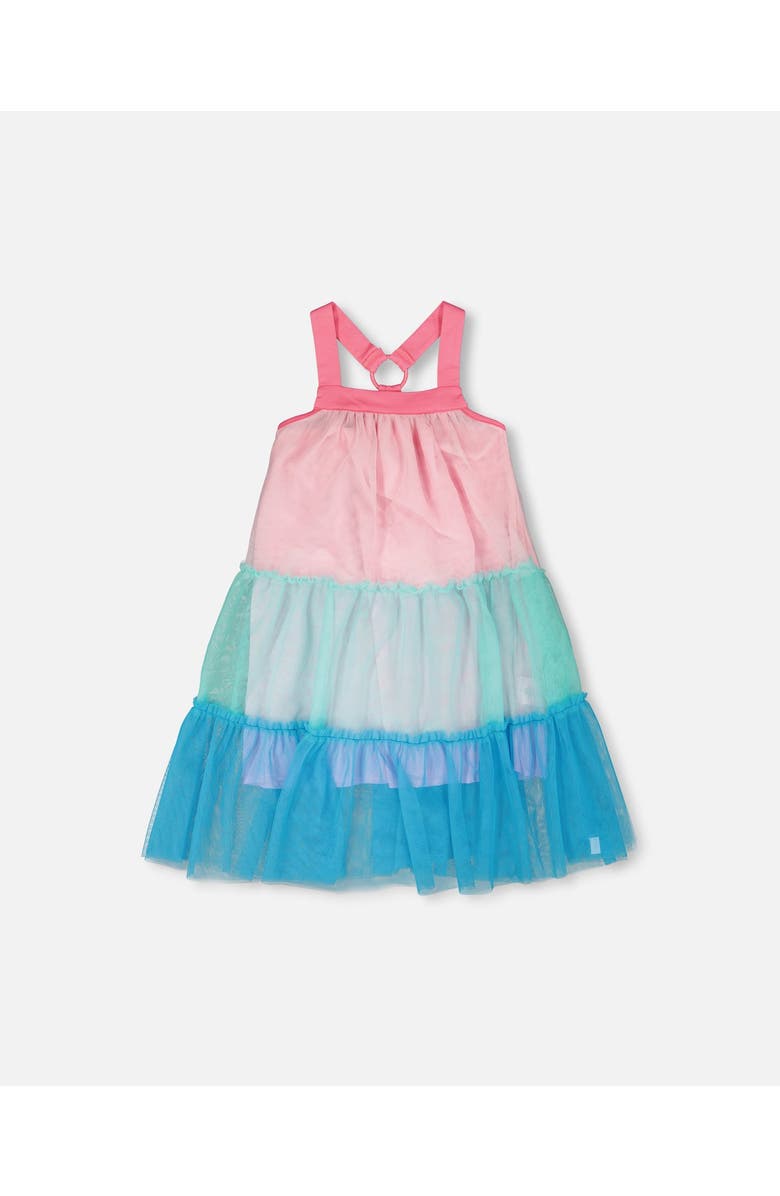 Deux par Deux Sleeveless A-line Mesh Dress, Main, color, Pink And Blue